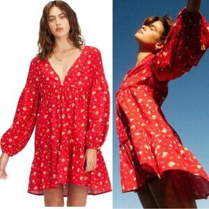 Billabong X Wrangler Falling For You Babydoll Dress Size M Classic Red Floral